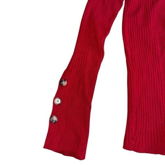 Moth by anthropologie Women's Red Fitted Turtle Neck Button Sweater Size Large - Picture 2 of 7